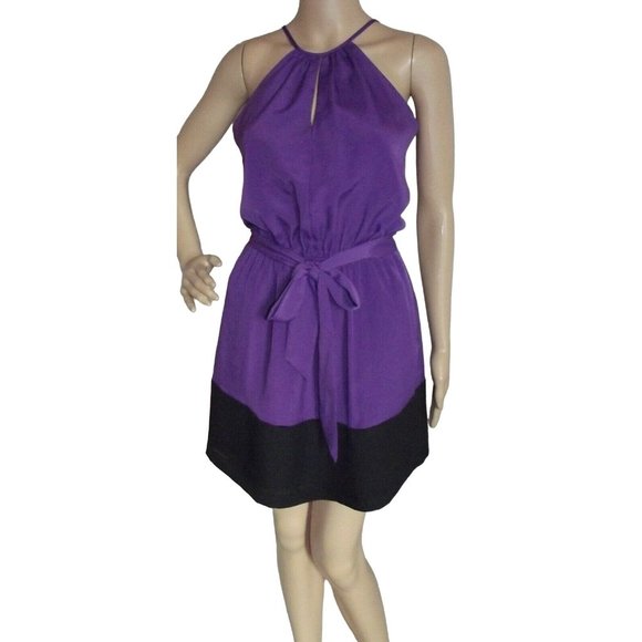 EXPRESS X-Small Purple & Black Sleeveless Keyhole Elastic Waist Dress (XS 0-2) - Picture 1 of 10